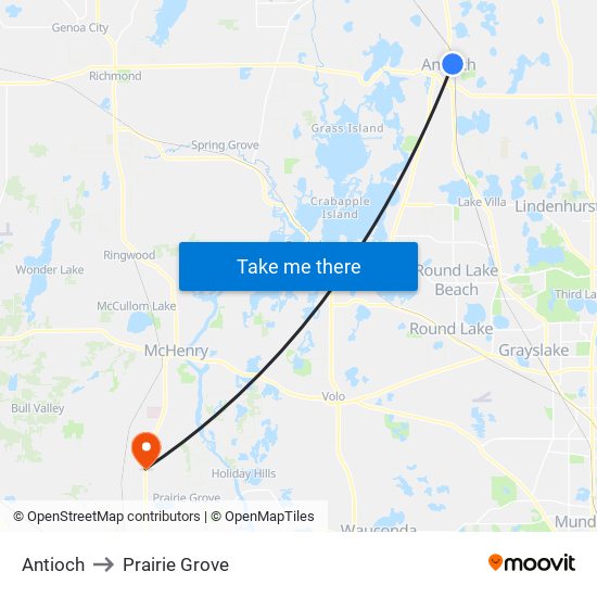 Antioch to Prairie Grove map