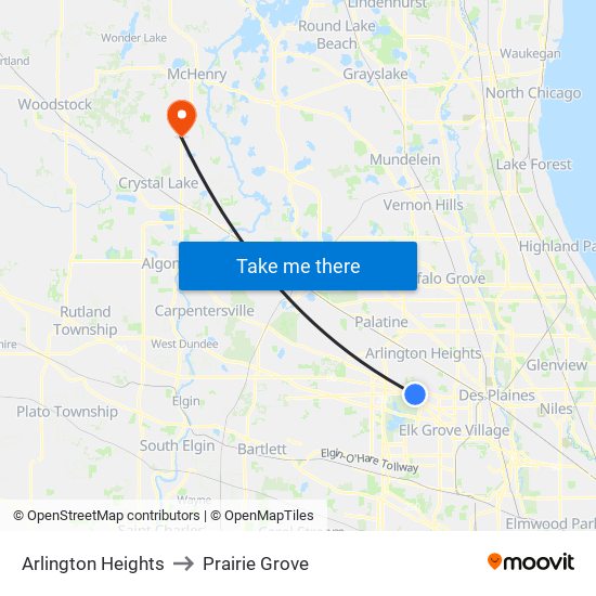 Arlington Heights to Prairie Grove map