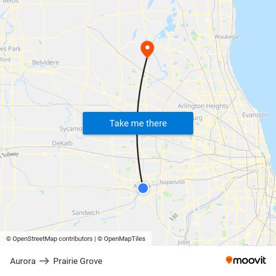 Aurora to Prairie Grove map