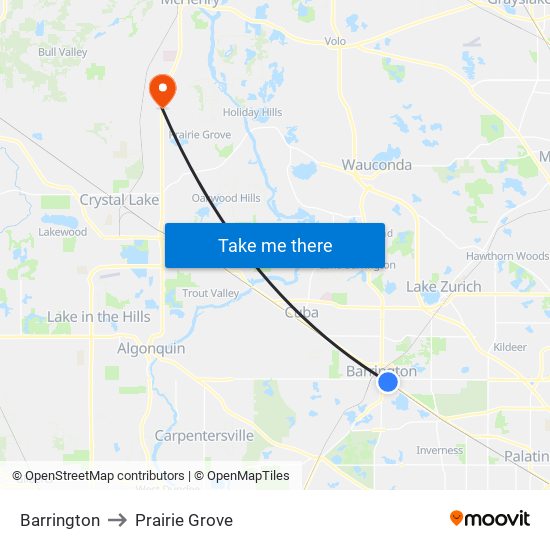 Barrington to Prairie Grove map
