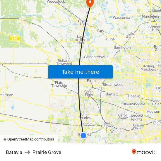 Batavia to Prairie Grove map
