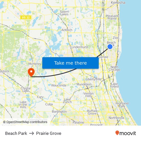 Beach Park to Prairie Grove map