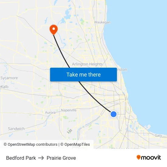 Bedford Park to Prairie Grove map
