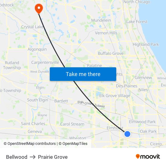 Bellwood to Prairie Grove map