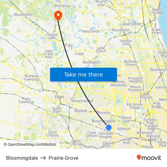 Bloomingdale to Prairie Grove map