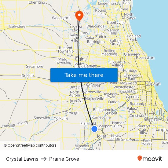 Crystal Lawns to Prairie Grove map