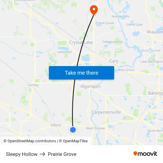 Sleepy Hollow to Prairie Grove map