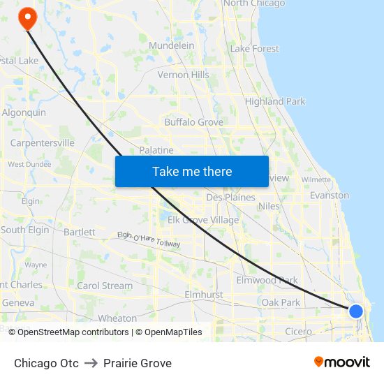 Chicago Otc to Prairie Grove map
