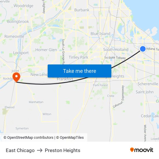East Chicago to Preston Heights map