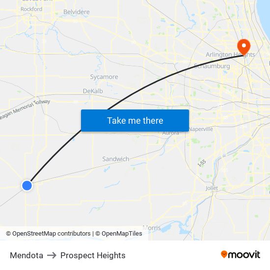 Mendota to Prospect Heights map