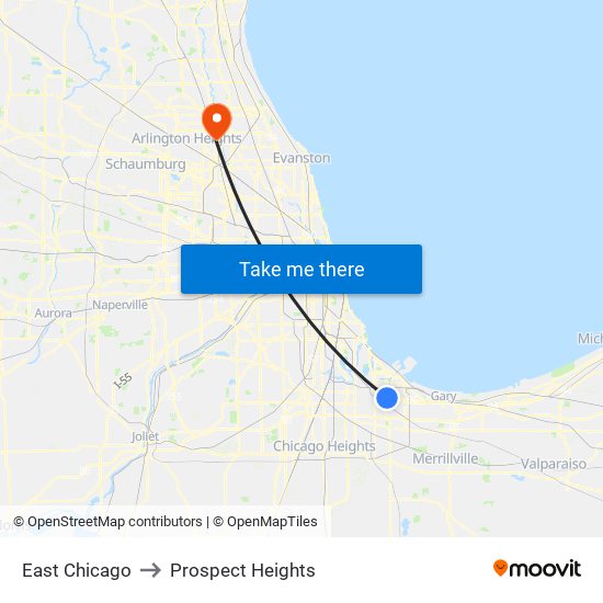 East Chicago to Prospect Heights map
