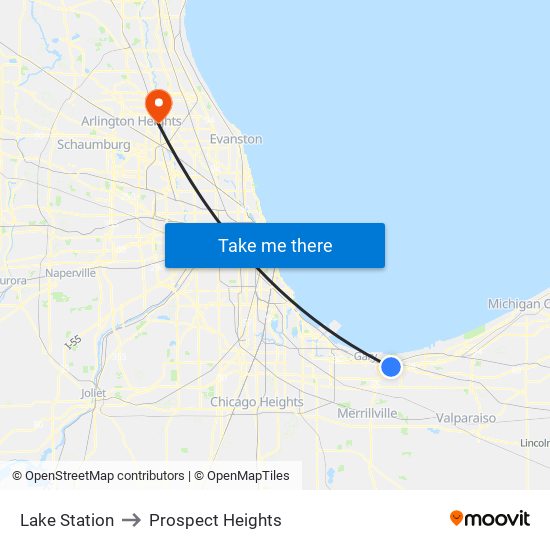 Lake Station to Prospect Heights map