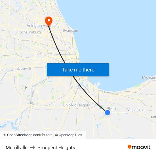 Merrillville to Prospect Heights map