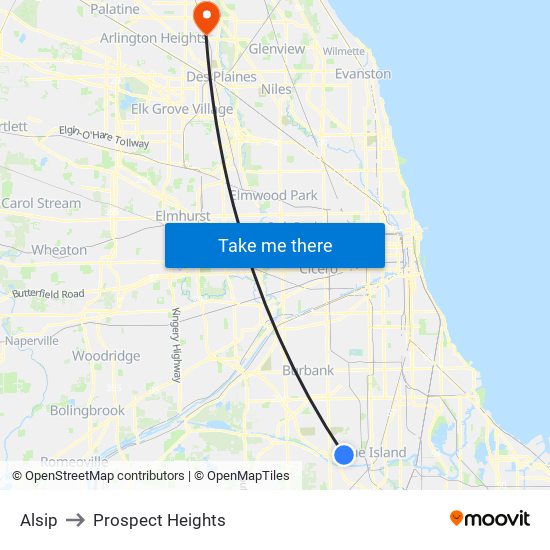 Alsip to Prospect Heights map