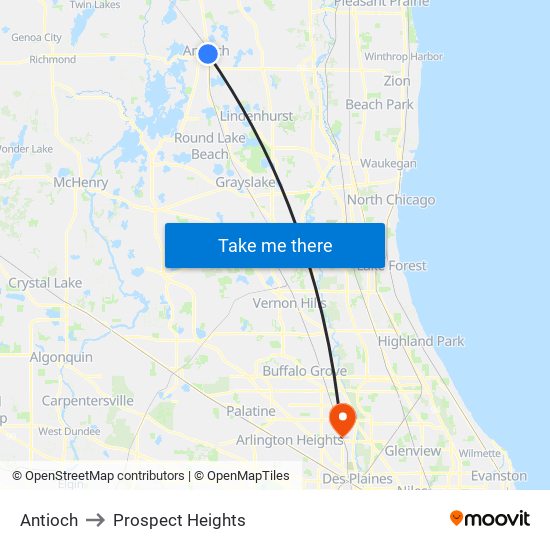 Antioch to Prospect Heights map