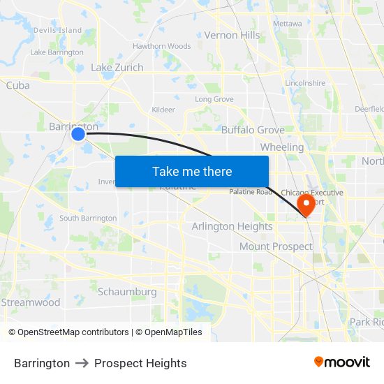 Barrington to Prospect Heights map