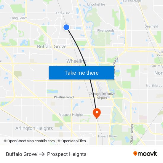 Buffalo Grove to Prospect Heights map