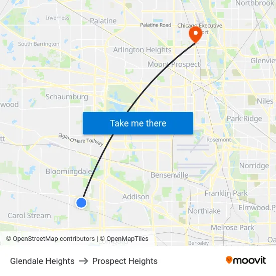 Glendale Heights to Prospect Heights map