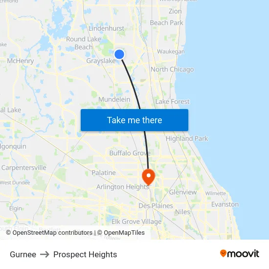 Gurnee to Prospect Heights map