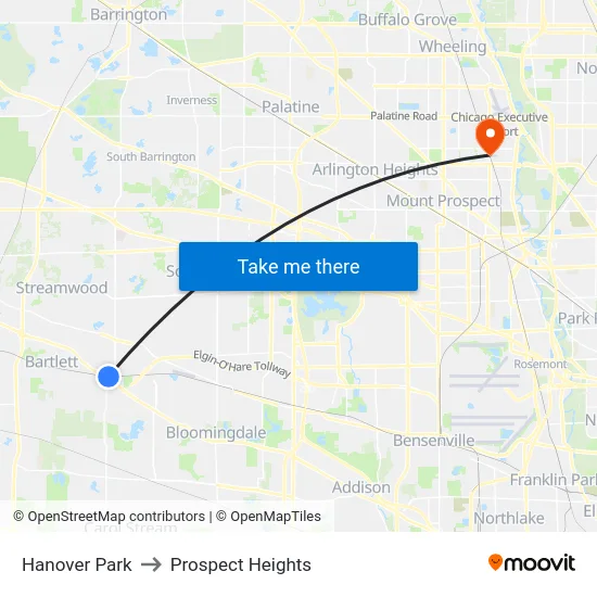 Hanover Park to Prospect Heights map