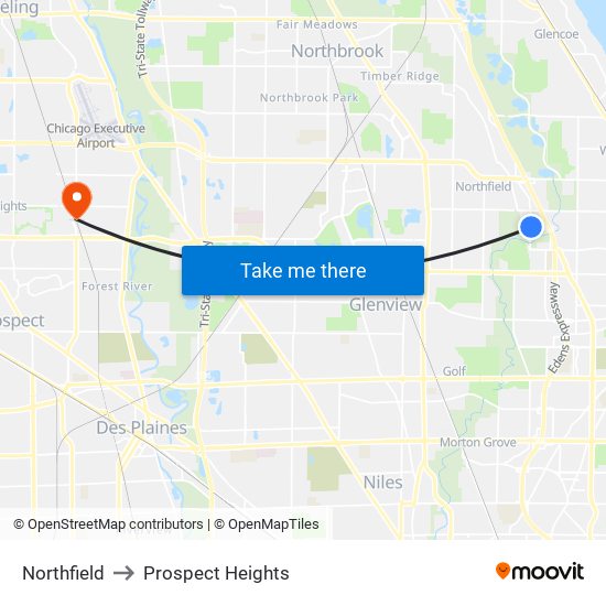 Northfield to Prospect Heights map