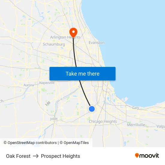 Oak Forest to Prospect Heights map