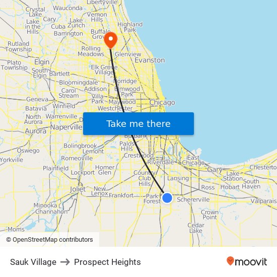 Sauk Village to Prospect Heights map