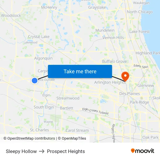 Sleepy Hollow to Prospect Heights map