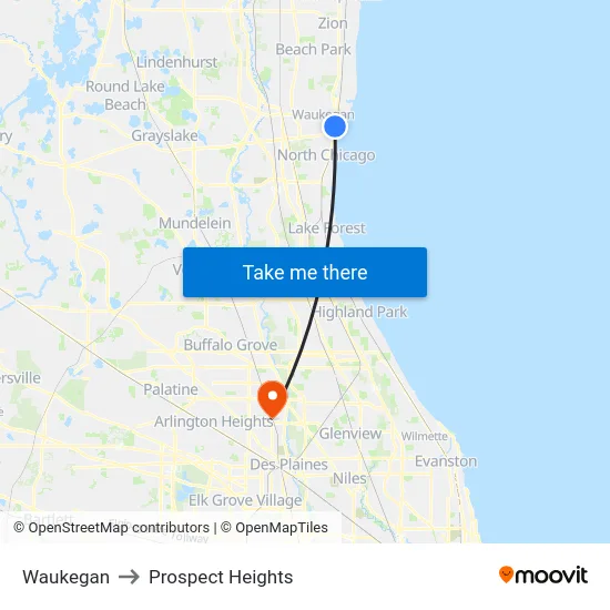 Waukegan to Prospect Heights map