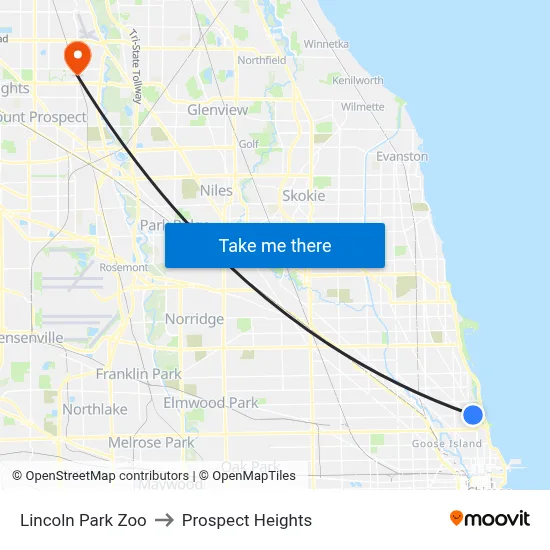 Lincoln Park Zoo to Prospect Heights map