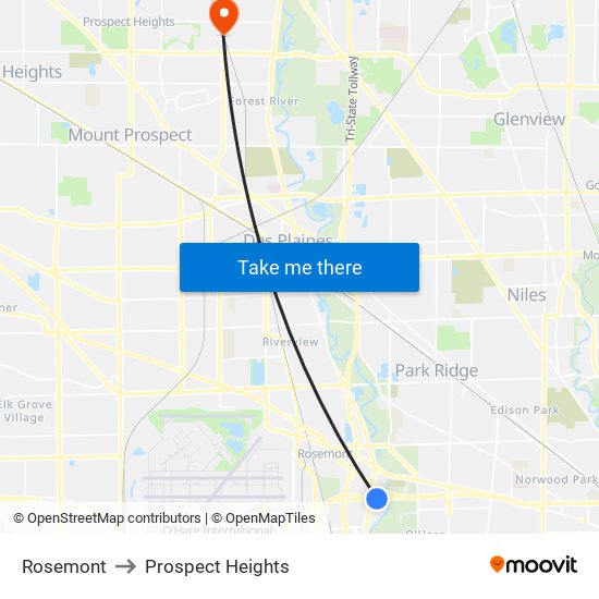 Rosemont to Prospect Heights map