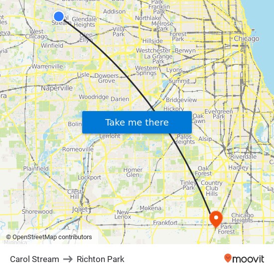 Carol Stream to Richton Park map