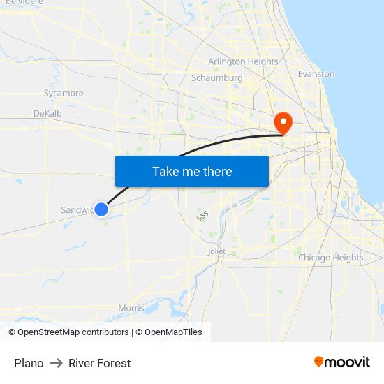 Plano to River Forest map