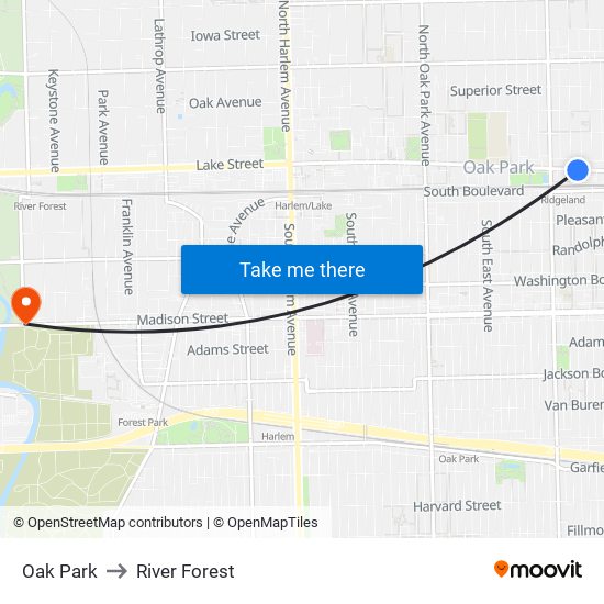 Oak Park to River Forest map