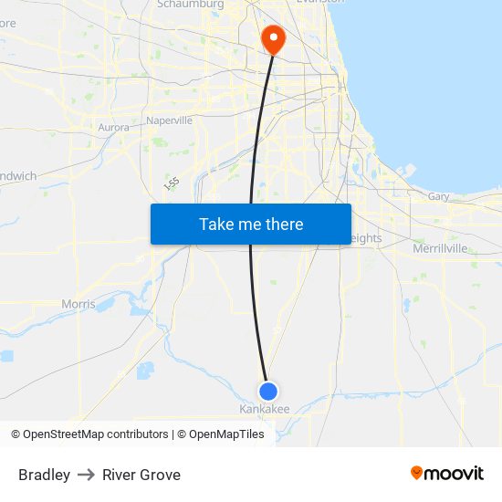 Bradley to River Grove map