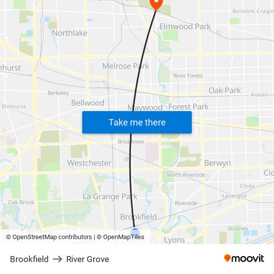 Brookfield to River Grove map