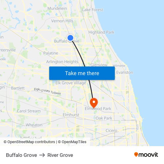 Buffalo Grove to River Grove map