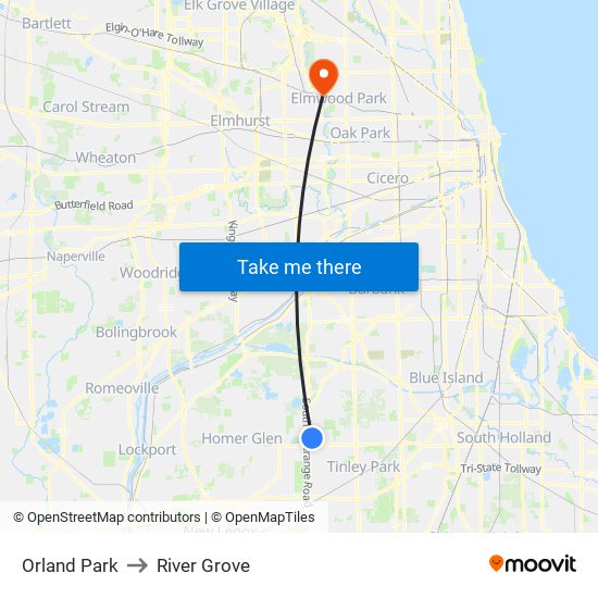 Orland Park to Orland Park map
