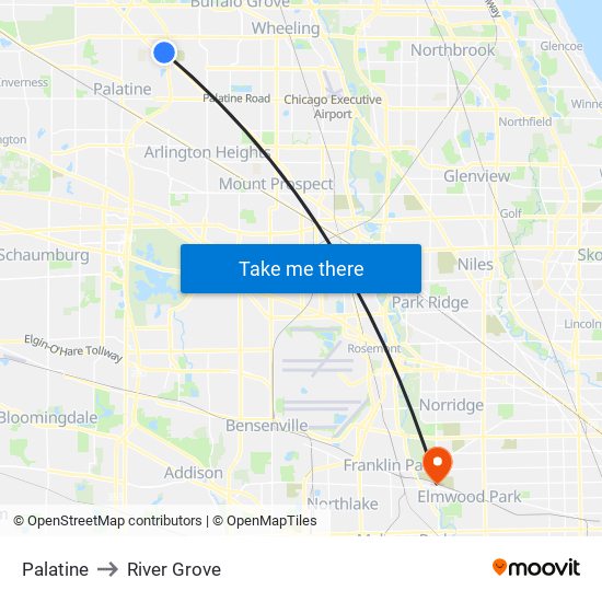 Palatine to River Grove map