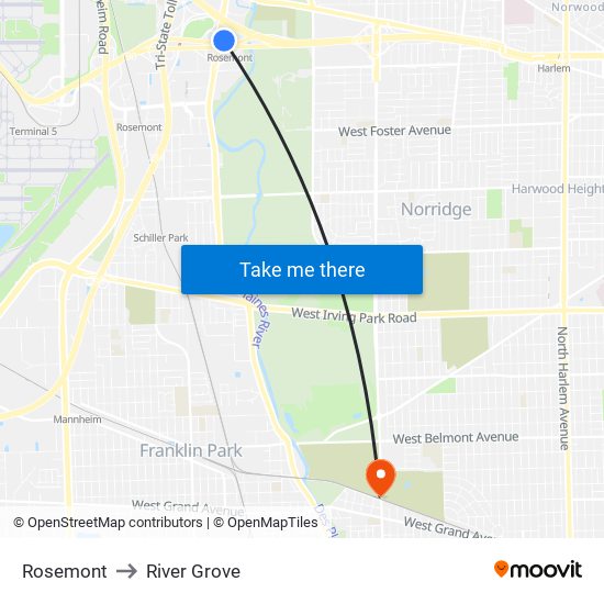 Rosemont to River Grove map