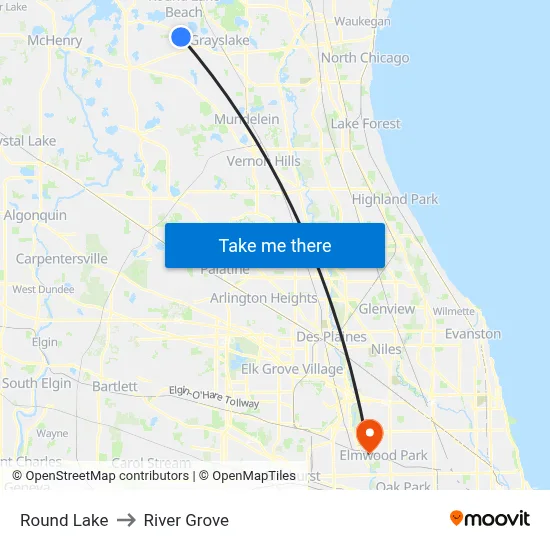 Round Lake to River Grove map