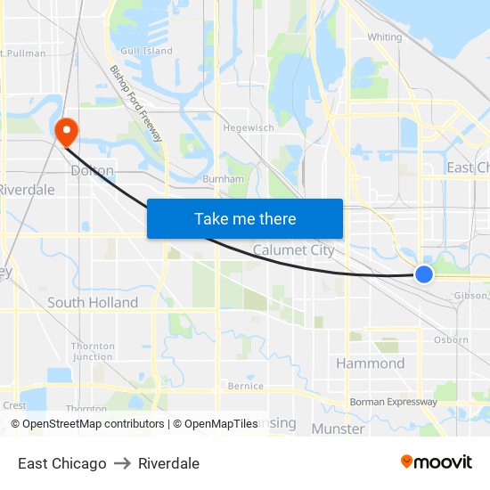 East Chicago to Riverdale map