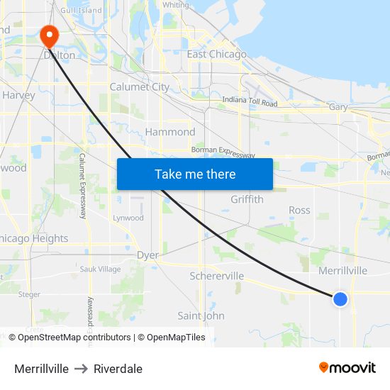 Merrillville to Riverdale map