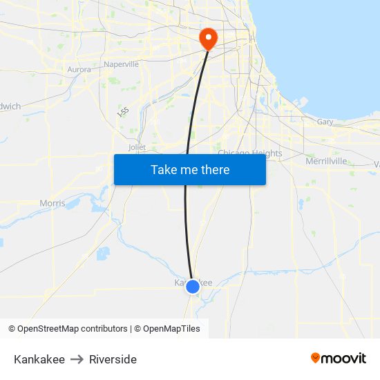 Kankakee to Riverside map