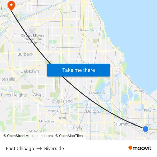 East Chicago to Riverside map