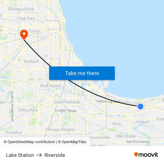 Lake Station to Riverside map