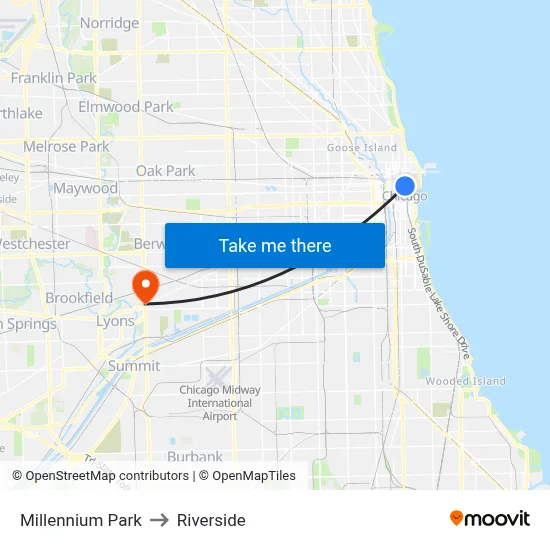 Millennium Park to Riverside map