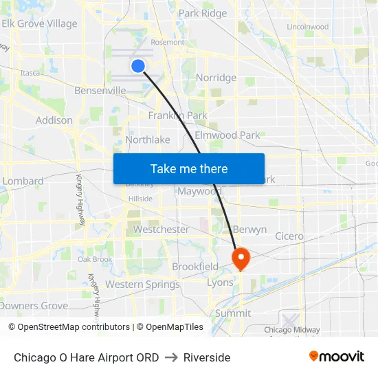Chicago O Hare Airport ORD to Riverside map