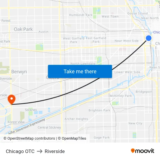 Chicago OTC to Riverside map