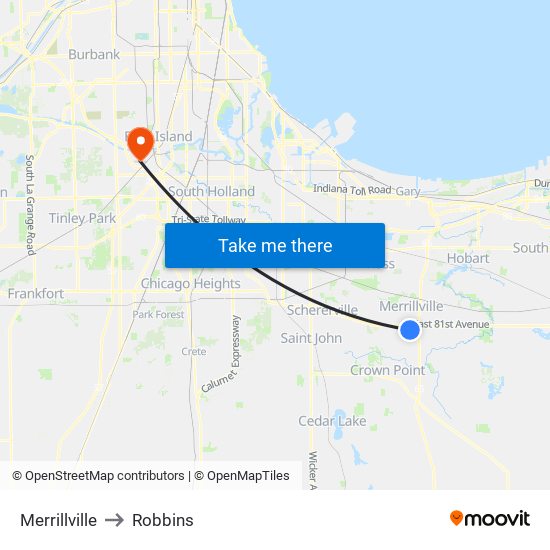 Merrillville to Robbins map